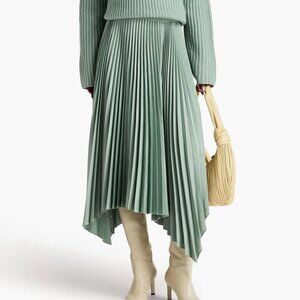 JOSEPH, Ade asymmetric pleated hammered-satin midi skirt | Size: FR 36, US: S